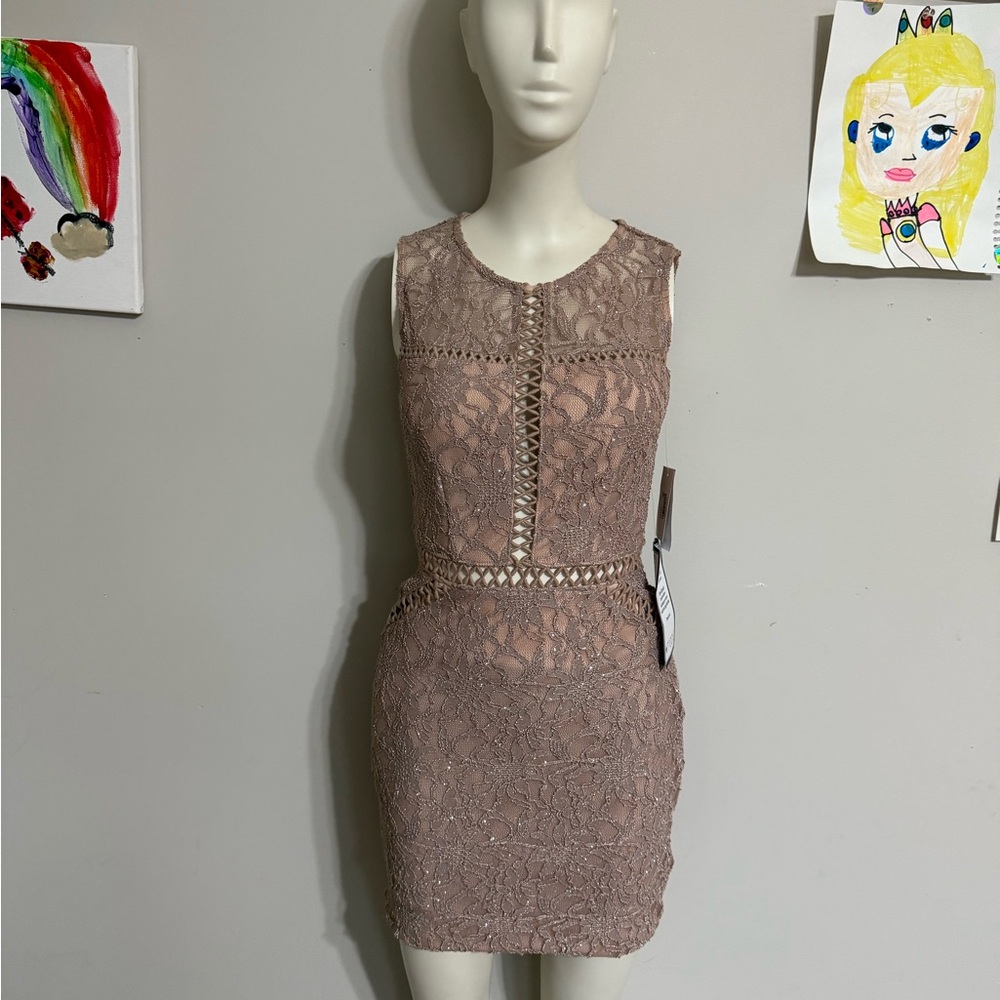Elegant Lace Sleeveless Dress - Taupe